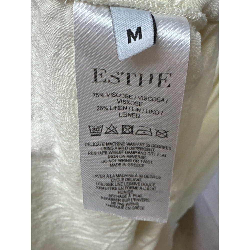 Esthe Cream Smocked Ruffle Maxi Dress Linen Blend Sleeveless Medium Greece - Picture 7 of 13